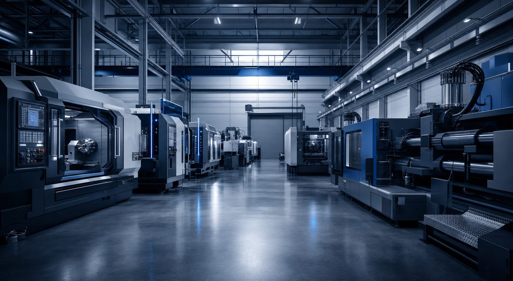 CNC-Maschinen und Produktionslinien in einer Fertigungshalle